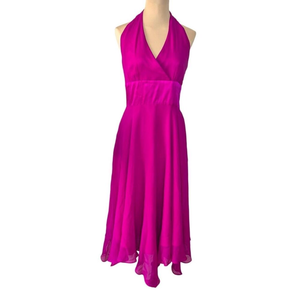 Donna Ricco Pink-Purple Halter Neck Silk Midi Dress Y2K Formal Size 8